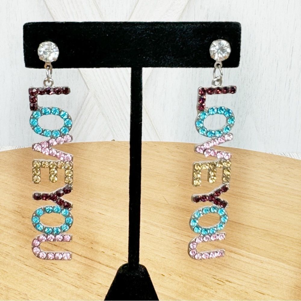 Love You Dangling Rhinestone‎ Novelty Statement Fashion Earrings